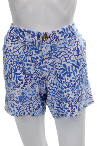 Lily Pulitzer Women Chino Shorts Blue Floral Cotton Button Size 8