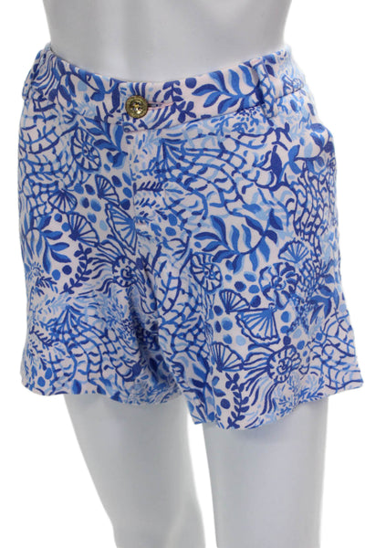 Lily Pulitzer Women Chino Shorts Blue Floral Cotton Button Size 8