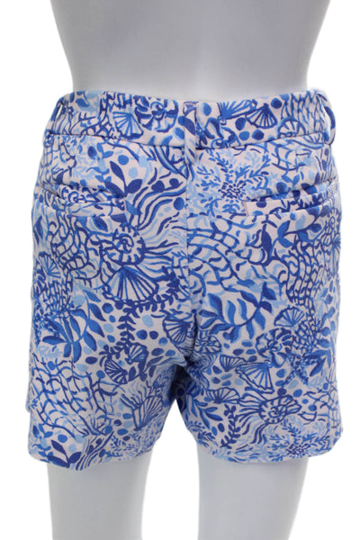 Lily Pulitzer Women Chino Shorts Blue Floral Cotton Button Size 8