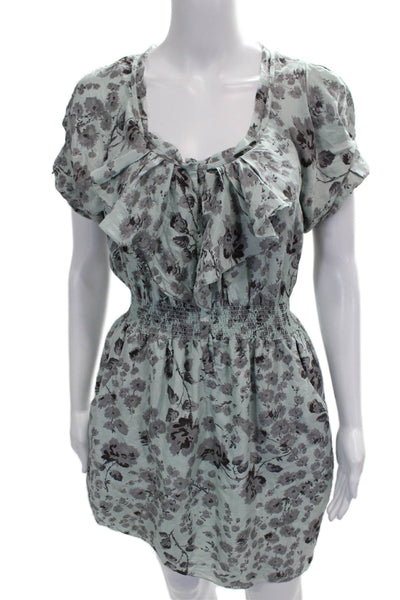 Rebecca Taylor Women Silk Blouson Floral Dress Short Sleeve Green Size 6