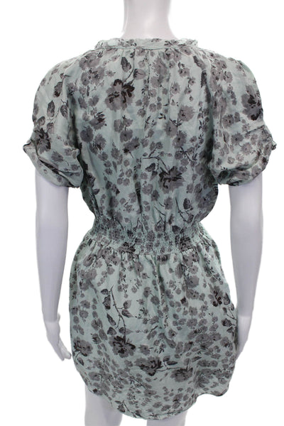 Rebecca Taylor Women Silk Blouson Floral Dress Short Sleeve Green Size 6