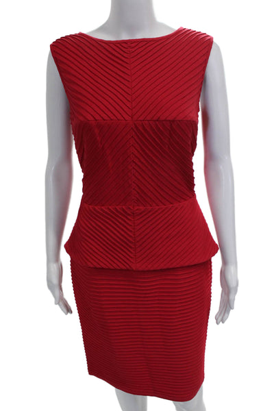 Tadashi Shoji Women Sheath Dress Red Boat Neck Sleeveless Zip Knee Size S