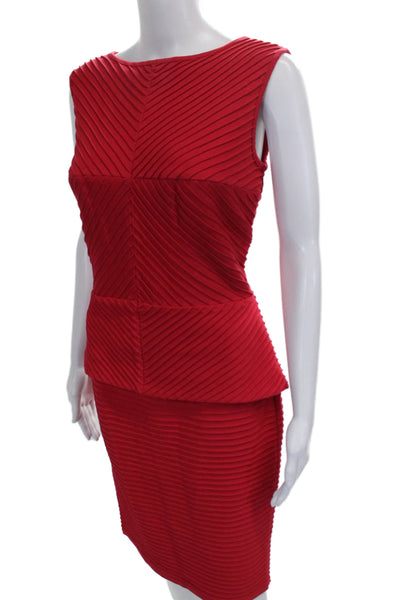 Tadashi Shoji Women Sheath Dress Red Boat Neck Sleeveless Zip Knee Size S
