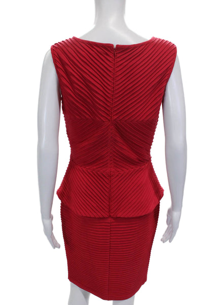 Tadashi Shoji Women Sheath Dress Red Boat Neck Sleeveless Zip Knee Size S