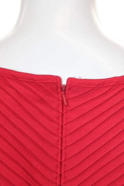 Tadashi Shoji Women Sheath Dress Red Boat Neck Sleeveless Zip Knee Size S