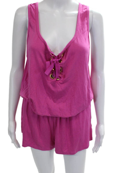 Trina Turk Womens Pink V-Neck Sleeveless Romper Viscose Size XL