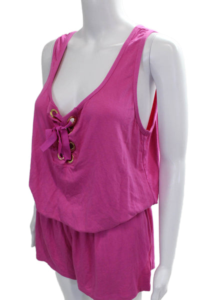Trina Turk Womens Pink V-Neck Sleeveless Romper Viscose Size XL