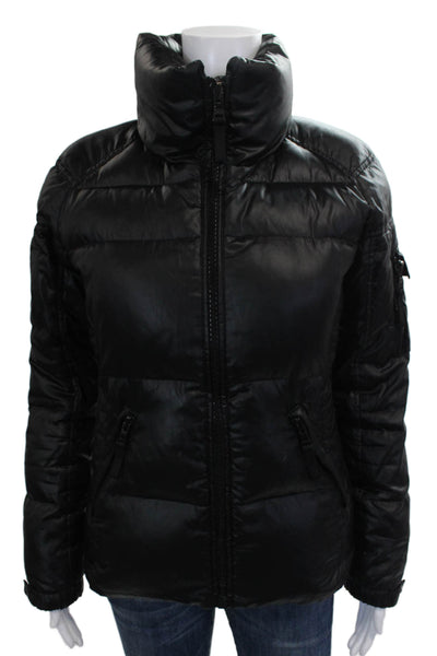 SAM New York Women Puffer Jacket Black Long Sleeve Zip Polyester Size S