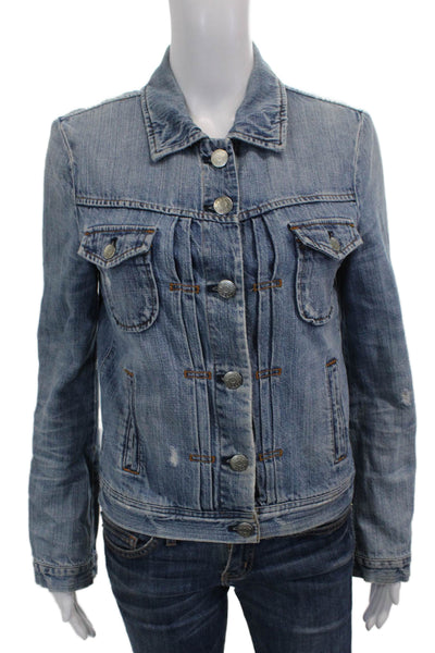 J Crew Womens Blue Cotton Basic Jacket Button Long Sleeve Size XS