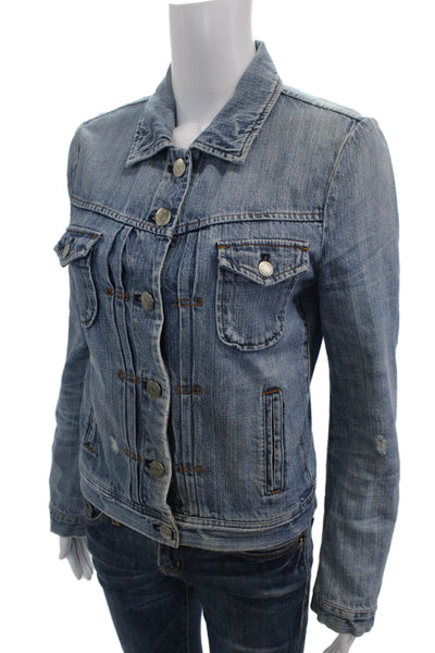 J Crew Womens Blue Cotton Basic Jacket Button Long Sleeve Size XS