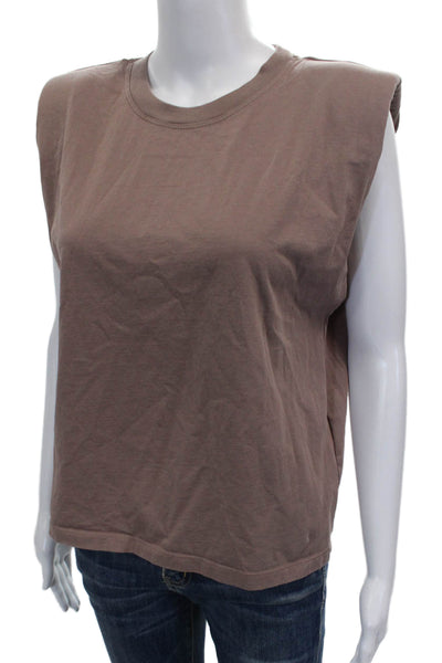 Zara Womens Basic Brown Cotton Crew Neck Sleeveless T-Shirt Size 2