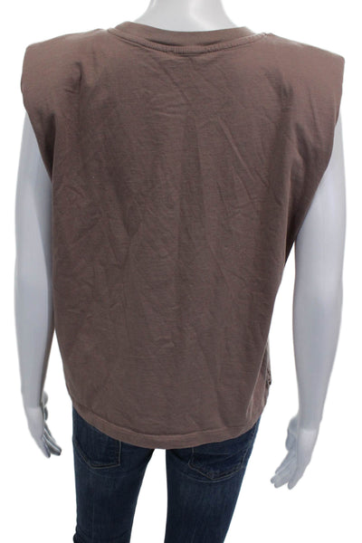Zara Womens Basic Brown Cotton Crew Neck Sleeveless T-Shirt Size 2