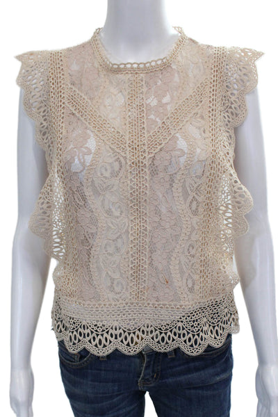 Zara Women Lace Floral High Neck Sleeveless Blouse Beige Zip Size XS
