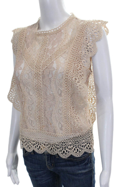 Zara Women Lace Floral High Neck Sleeveless Blouse Beige Zip Size XS