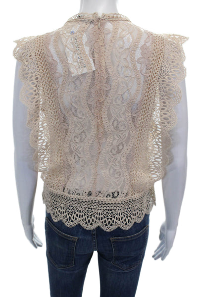 Zara Women Lace Floral High Neck Sleeveless Blouse Beige Zip Size XS