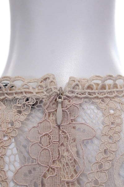 Zara Women Lace Floral High Neck Sleeveless Blouse Beige Zip Size XS