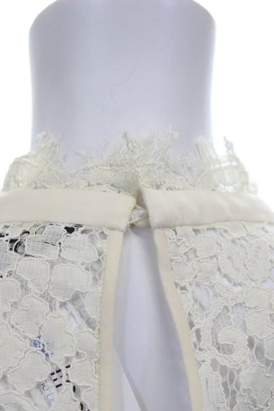 Rachel Zoe Women Blouse Ivory Rayon High Neck Floral Short Sleeve Size 0