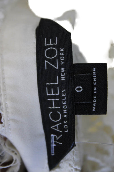 Rachel Zoe Women Blouse Ivory Rayon High Neck Floral Short Sleeve Size 0
