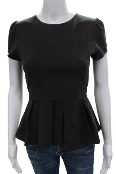 Susana Monaco Womens Basic Black Nylon Round Neck Short Sleeve Blouse Size S