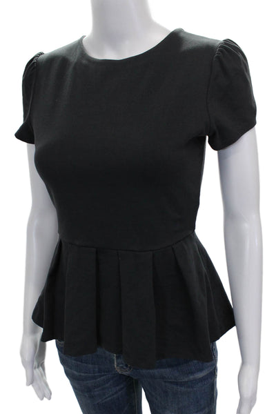 Susana Monaco Womens Basic Black Nylon Round Neck Short Sleeve Blouse Size S