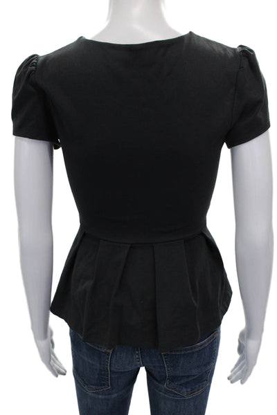 Susana Monaco Womens Basic Black Nylon Round Neck Short Sleeve Blouse Size S