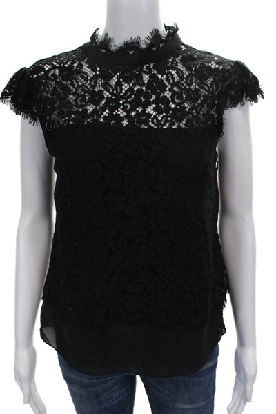 Rachel Zoe Womens Basic Black Rayon High Neck Floral Short Sleeve Blouse Size 2