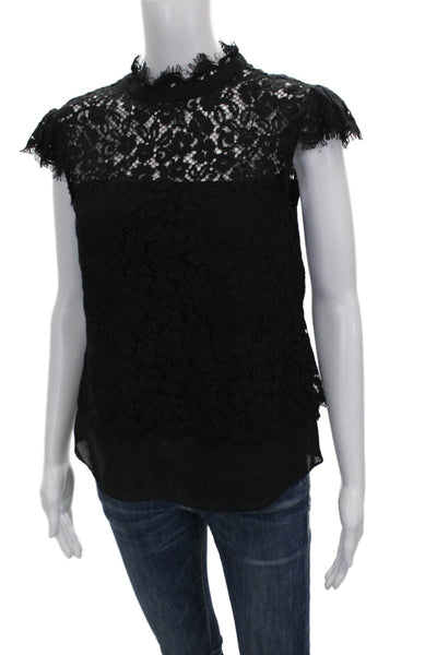 Rachel Zoe Womens Basic Black Rayon High Neck Floral Short Sleeve Blouse Size 2