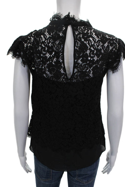 Rachel Zoe Womens Basic Black Rayon High Neck Floral Short Sleeve Blouse Size 2