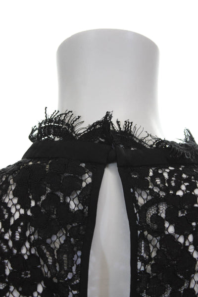 Rachel Zoe Womens Basic Black Rayon High Neck Floral Short Sleeve Blouse Size 2