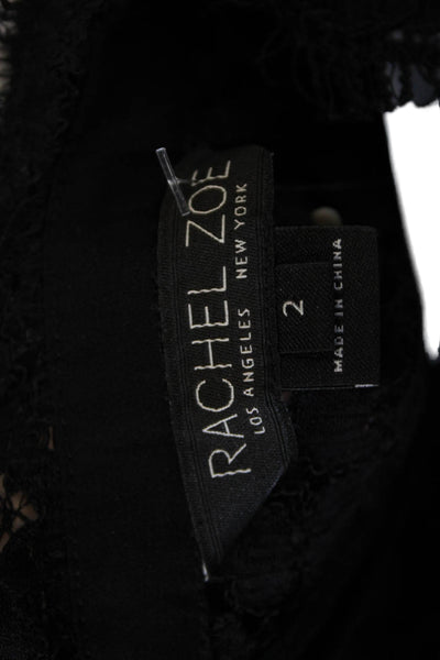 Rachel Zoe Womens Basic Black Rayon High Neck Floral Short Sleeve Blouse Size 2