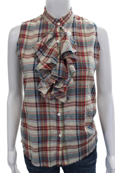 NSF Womens Sleeveless Plaid Cotton Collared Button Multicolor Blouse Size S