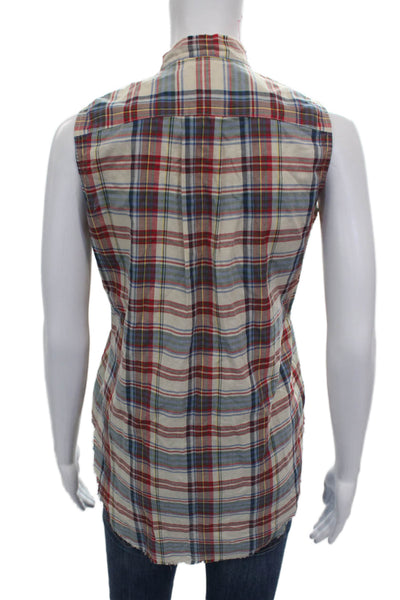 NSF Womens Sleeveless Plaid Cotton Collared Button Multicolor Blouse Size S