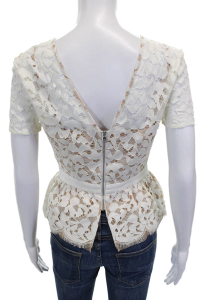 BCBGMAXAZRIA Women White Nylon Short Sleeve Round Neck Zip Blouse Size XS