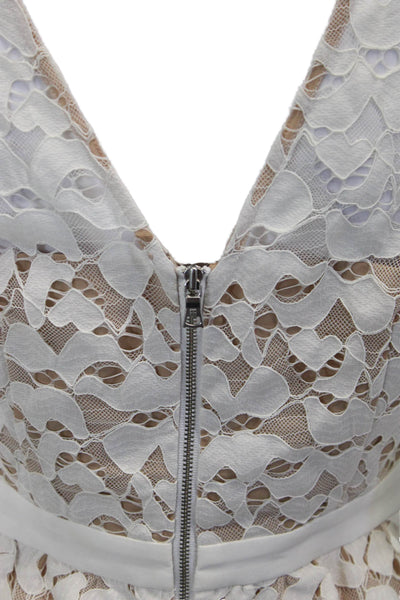 BCBGMAXAZRIA Women White Nylon Short Sleeve Round Neck Zip Blouse Size XS