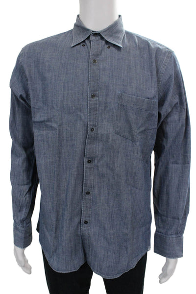 Peter Millar Mens Chambray Button Down Shirt Blue Cotton Size Medium