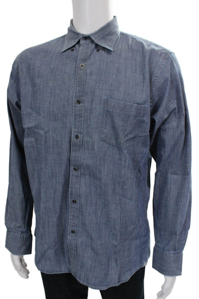 Peter Millar Mens Chambray Button Down Shirt Blue Cotton Size Medium