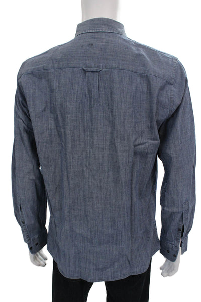 Peter Millar Mens Chambray Button Down Shirt Blue Cotton Size Medium