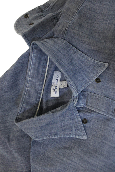 Peter Millar Mens Chambray Button Down Shirt Blue Cotton Size Medium