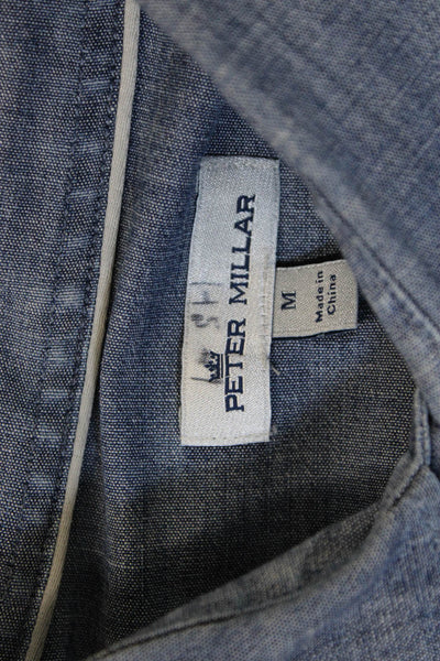 Peter Millar Mens Chambray Button Down Shirt Blue Cotton Size Medium