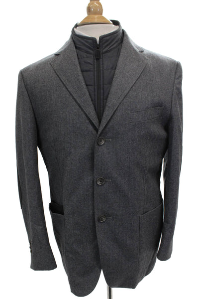 Corneliani Mens Gray Herringbone Virgin Wool Jacket Zipper Size 50