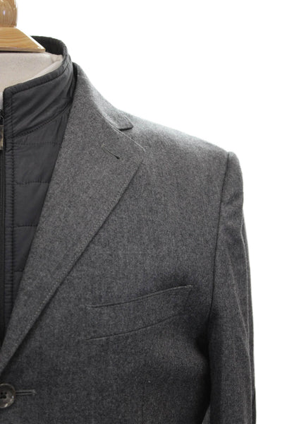 Corneliani Mens Gray Herringbone Virgin Wool Jacket Zipper Size 50