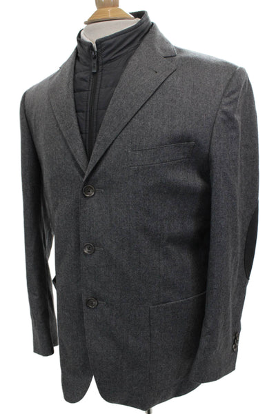 Corneliani Mens Gray Herringbone Virgin Wool Jacket Zipper Size 50