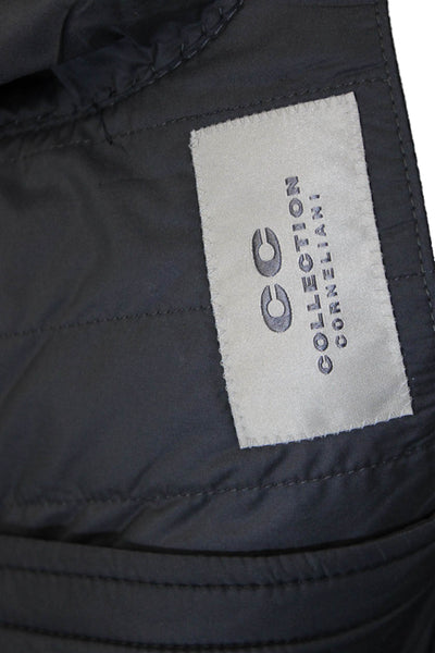 Corneliani Mens Gray Herringbone Virgin Wool Jacket Zipper Size 50