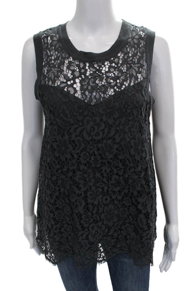 Generation Love Women Tunic Sleeveless Floral Gray Cotton Crew Neck Size S
