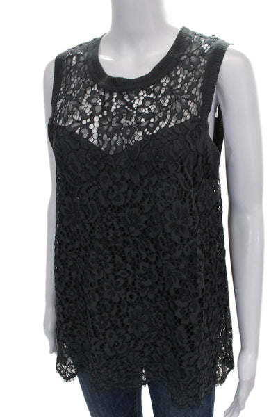Generation Love Women Tunic Sleeveless Floral Gray Cotton Crew Neck Size S