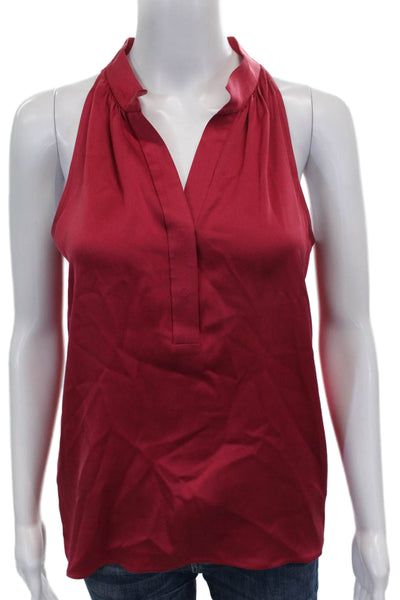 Theory Womens Basic Silk Halter Sleeveless Button Blouse Red Size 0P
