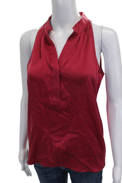 Theory Womens Basic Silk Halter Sleeveless Button Blouse Red Size 0P