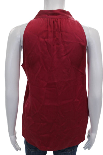 Theory Womens Basic Silk Halter Sleeveless Button Blouse Red Size 0P