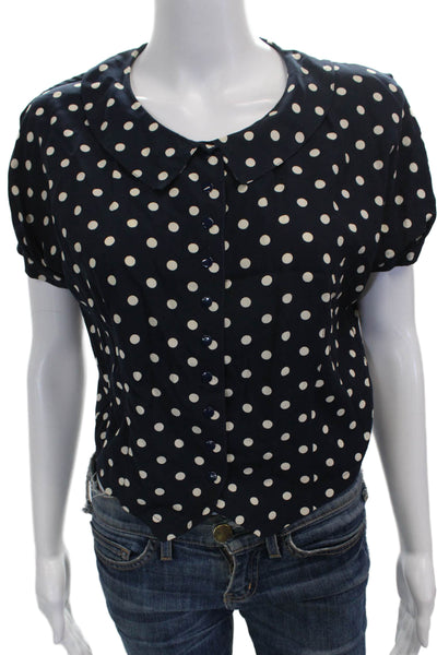 Claudie Pierlot Womens Blue Polka Dot Rayon Collared Short Sleeve Blouse Size S