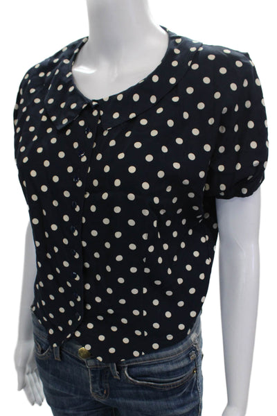 Claudie Pierlot Womens Blue Polka Dot Rayon Collared Short Sleeve Blouse Size S